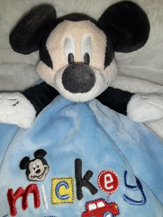 Rare Disney Baby Mickey Mouse Security Boys Blanket Blue Red Car Rattle Toy Silk