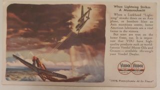 _rare Wartime Ww2 " Veedol - When Lightning Strikes A Messerschmitt " Ink Blotter