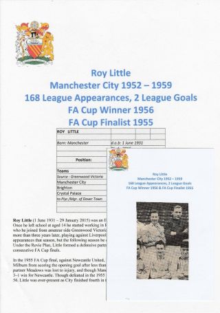 Roy Little Manchester City 1952 - 1959 Rare Hand Signed Newspaper Cutting