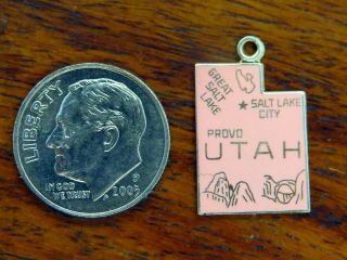 Vintage Silver Light Pink Utah State Map Great Salt Lake City Provo Charm Rare