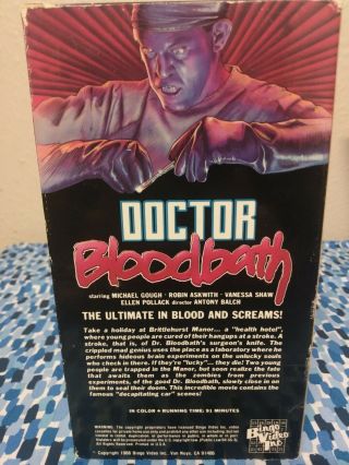 Doctor Bloodbath Rare VHS Horror Slasher Bingo Video 1988 Robin Gough Dr 2