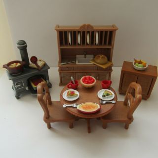Sylvanian Families - Kitchen & Dining Room Items - Includes Rare Welsh Dresser