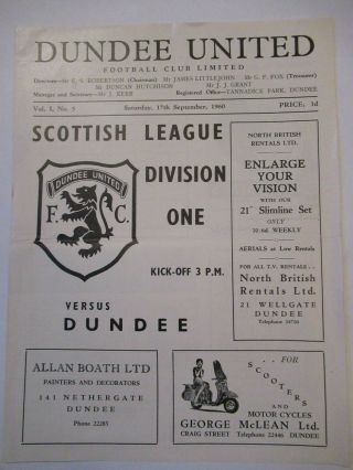 Rare Scottish Football Programme Dundee United V Dundee 1960
