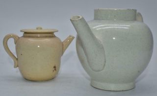 2 Rare Miniature Creamware Teapots Circa 1780 - Staffordshire England