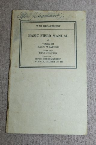 Rare Pre Ww2 U.  S.  War Dept.  Basic Weapons Rifle Cal.  30 1938 D.  Booklet