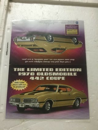Danbury Extremely Rare L/e 1970 Oldsmobile 442 Coupe Brochure Only