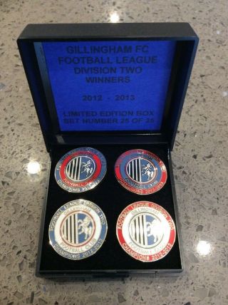 Gillingham Football Club Badge Fc Limited Edition Promotion Box Set Pins V.  Rare
