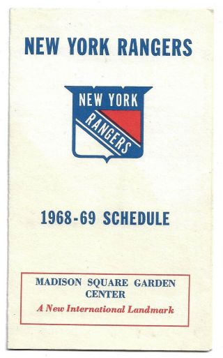 Very Rare 1968 - 69 York Rangers Nhl Hockey Schedule