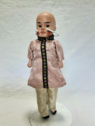 Rare Antique Chinese Asian Doll Silk Robe 33cm Tall