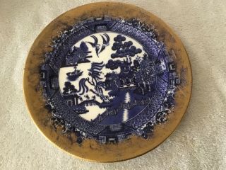 Rare Blue Willow Pattern Doulton Plate With Gold