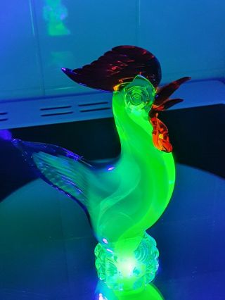 Absolutely Awesome And Rare Murano Uranium Glass Rooster