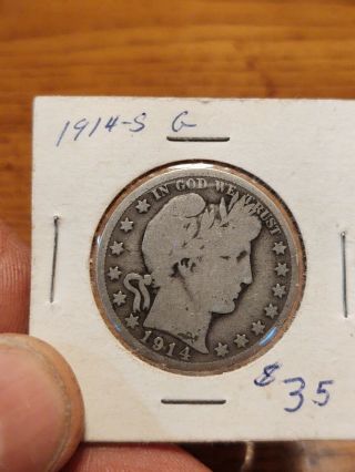 1914 - S Barber Silver Half Dollar 50c Rare Key Date