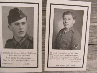 Very Rare Pair Wwii German Death Cards,  2 Brothers,  Just 1 Week Before War Ended