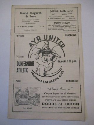Rare Scottish Football Programme Ayr United V Dunfermline Athletic 1953