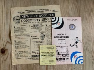 1950 England V Scotland Schools Rare Programme Ticket & Songsheet