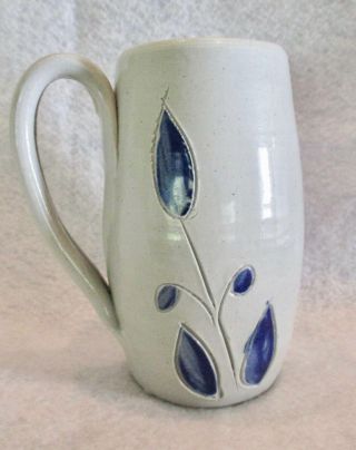 Rare Williamsburg Stoneware " Ovoid " Mug Cobalt Blue Gray Salt Glaze 5.  25” Tall