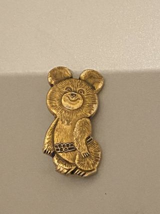 Very Rare Moscow 1980 Olympics Pin Button Badge Bear Mascot Misha Gold