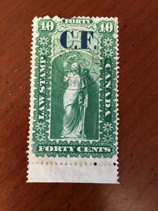 Ol5 Upper Canada,  Ontario Law Revenue Stamp,  1864 40 Cents Cf Rare