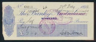 Australia: 1893 National Bank Of Tasmania £2 Cheque Rare " Provisional Issue "