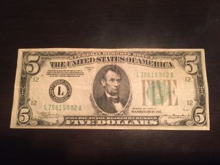 Rare 1934 - A $5 Five Dollars Federal Reserve Note San Francisco,  Ca Bill