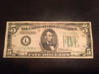 RARE 1934 - A $5 FIVE DOLLARS FEDERAL RESERVE NOTE SAN FRANCISCO,  CA BILL 2