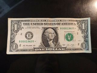 2013 $1 Dollar Bill Rare Low Serial Number 00019620 1962 Federal Reseve
