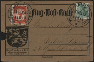✔️ 1912.  Deutsches Reich Flugpost Rhein Main " Gelber Hund " Valued Rare Postkarte