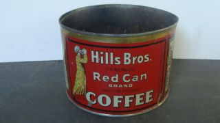 rare HILL ' S BROS 1 pound litho on tin Red Can Brand coffee can 3