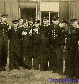 Rare Kriegsmarine Submariners W/ U - Boat Badges Posed By Barracks (2)