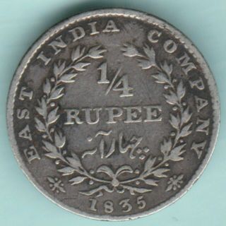 British India 1835 King William Iiii 1/4 Rupee Rare Silver Coin