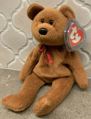 Teddy Brown Bear Ty Beanie Baby Rare 1993 2nd Gen Tush 3rd German Hang - Error
