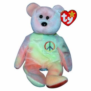 Extremely Rare Ty Beanie Baby Peace Bear 1996