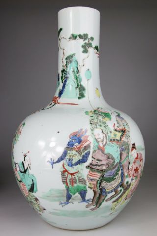 Antique Rare Chinese Porcelain Vase Famille Verte Wucai Double Circle Qing 19th