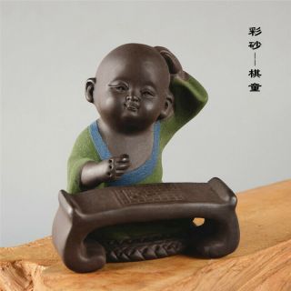 Kung Fu Tea Set Accessory Colorfull Pottery Tea Pet Statue Monk Tea Play 3