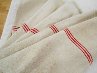 Vtg Antique Red Stripe European Hemp Linen Fabric Feed Sack Grain Bag 21x54