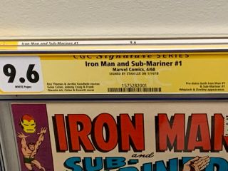 Key IRON MAN and SUB - MARINER 1 CGC 9.  6 Rare SS STAN LEE Signed Marvel Comics1968 2