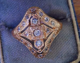 Vintage Rose Gold Art Deco Antique Filigree Paste Stone Ring