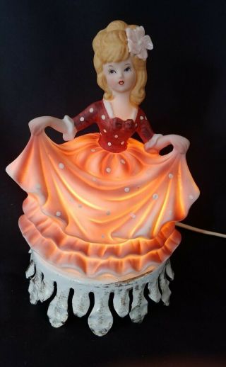 Antique Victorian Lady Porcelain Figurine Lamp Night Light 8 " Tall