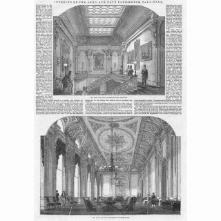 Pall Mall Interior Of The Army And Navy Club House - Antique Print 1851
