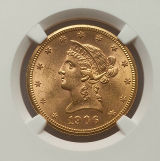 1906 - S $10 Liberty Gold Eagle Ngc Ms63 - Rare Pop 10 With 8 Finer