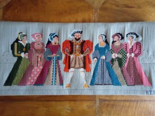 Vintage Hand Embroidered Wool Tapestry - Henry Viii And His Six Wives Cushion Etc