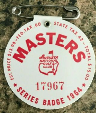 1964& 65 Masters Golf Badge Collectors Item Very Very Rare Ticket Palmer
