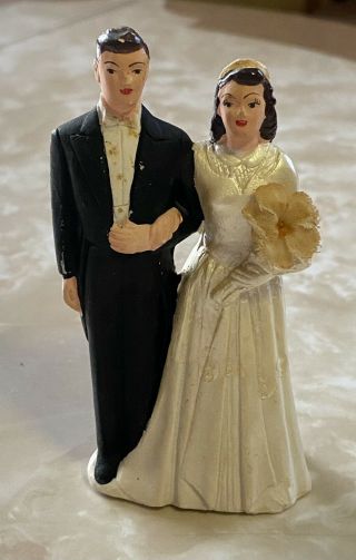 1950’s Vintage Bride And Groom Porcelain Wedding Cake Topper