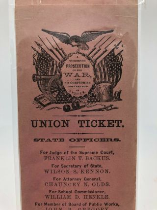 Rare Civil War Era Election Ballet - Union Ticket - 1860/1865 - Rare Ballet 3
