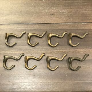 Set Of 8 Antique Vintage Brass Plated Iron Wall Mounted Coat Hooks W/ Screws