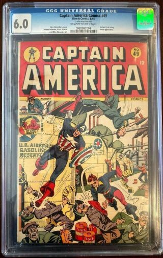 Captain America (1945 Timely) Cgc 6.  0 Golden Age Rare Off - White/white Pages