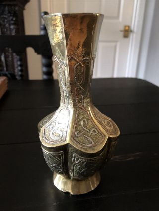 Cairoware Brass Vase Inlaid Copper & Silver Demascene,  Islamic Vase,  Mamluk 2