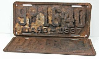 1937 Idaho License Plate Collectible Antique Vintage 9p - 16 - 40 Matching Set Pair