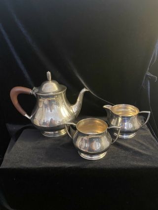 Barker Ellis Silver Plated On Copper Tea Pot Sugar Bowl Milk Jug Vintage Set
