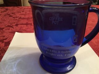 Rare The Coffee Pot Diner Bedford Pa Anchor Hocking Cobalt Blue Footed Mug,  5 " H